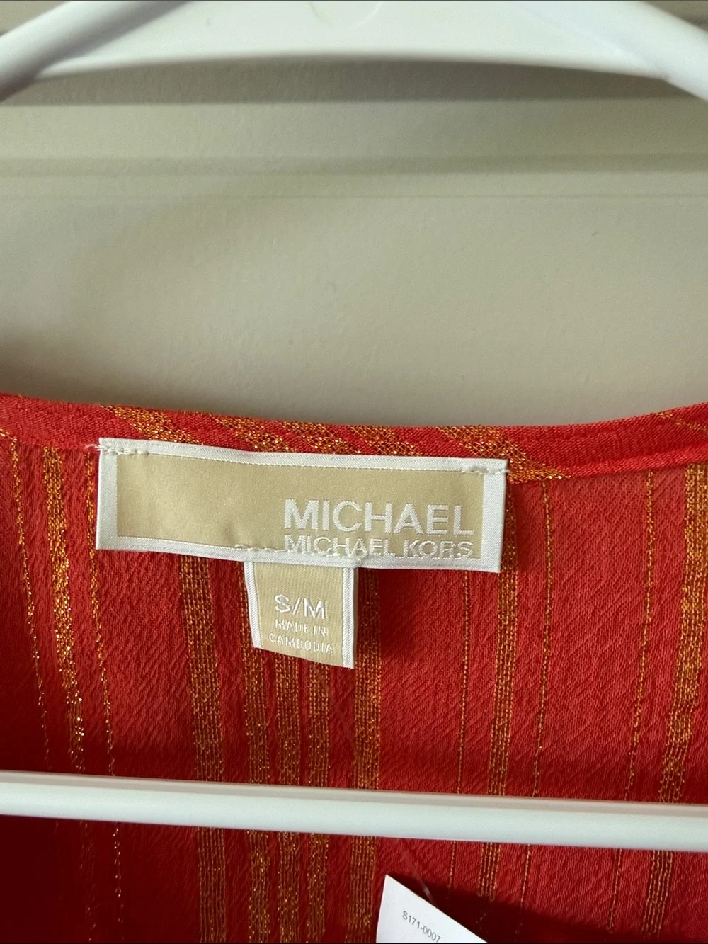 Michael Kors Orange Tunic with Gold Metallic Stripes and Ring Detail